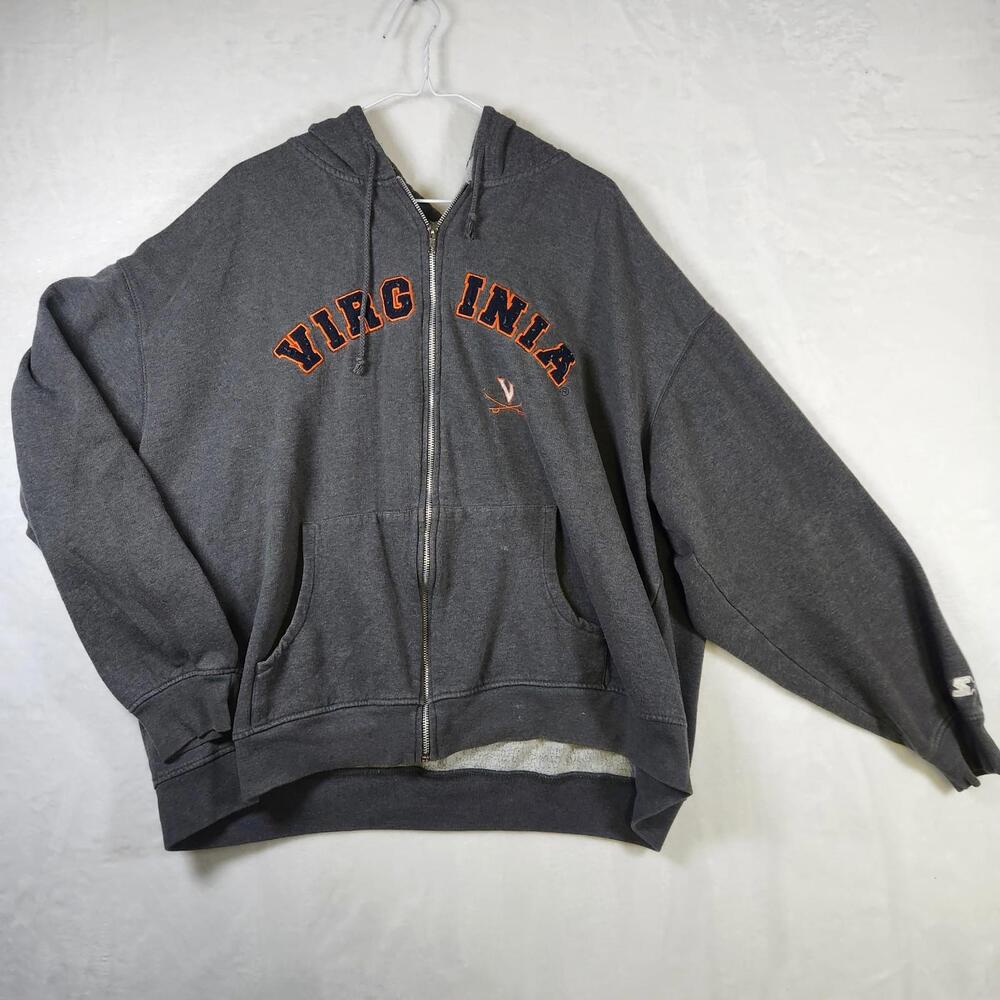 Vtg Team Starter Virginia Cavaliers Hoodie Zip‎ Sweatshirt 2XL Gray NCAA
